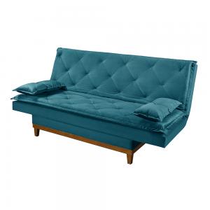 Imagem do Produto Sofa Cama Linea Estrutura Base e Pes Madeira Azul Turquesa